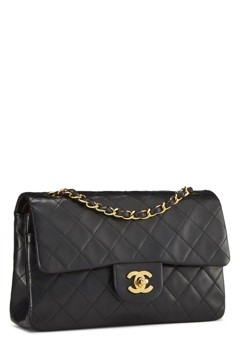 Chanel Black Lambskin Classic Double Flap Small - What Goes Around Comes Around 90s Chanel, Vintage Designer Bags, What Goes Around Comes Around, Crossbody Bags For Women, Deep Burgundy, Chanel Black, Gianni Versace, Classic Flap, Vintage Designer