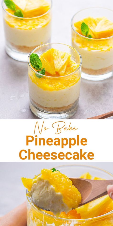 Pineapple Dessert Cups, Creamy Pineapple Dessert, Cheesecake Pineapple, Pinneaple Dessert, Easy Hawaiian Dessert Recipes, Pineapple Dessert Recipes No Bake, Hawaiian Deserts Hawaii Dessert Recipes, Hawaii Desserts Easy Recipes, Pineapple Cheesecake No Bake