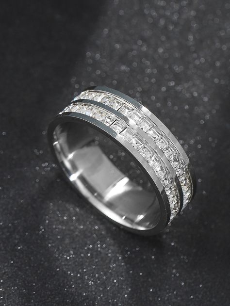 Silver Glamorous   Stainless Steel  Single Ring Embellished   Jewelry Fancy Wedding Rings For Men, Silver Men Rings Wedding Bands, Silver Man Wedding Band, Wedding Rings For Husband, Grooms Ring Silver, Silver Man Wedding Ring, Silver Engagement Rings Men, Wedding Ring Man Silver, Wedding Ring Guy