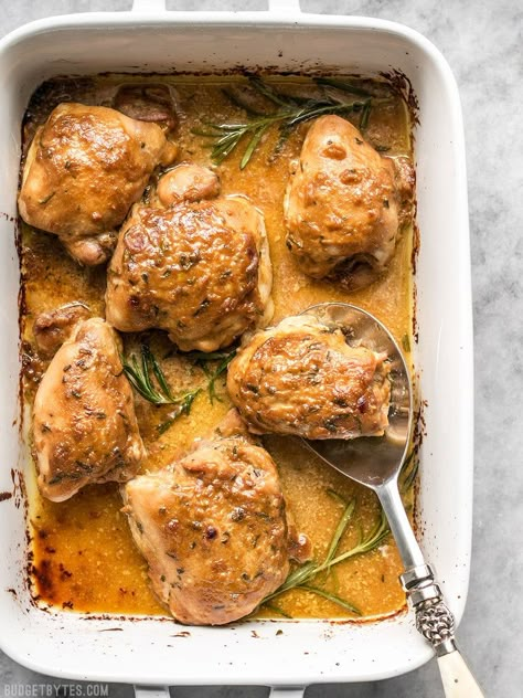 You won't find an easier, more flavorful dish than these Maple Dijon Chicken Thighs. Sweet and savory, this dish is a family pleaser. BudgetBytes.com Dijon Chicken Thighs, Maple Dijon Chicken, Maple Mustard Chicken, Mustard Chicken Thighs, Honey Dijon Chicken, Maple Chicken, Chicken Thighs Recipes, Dijon Chicken, Easy Chicken Parmesan