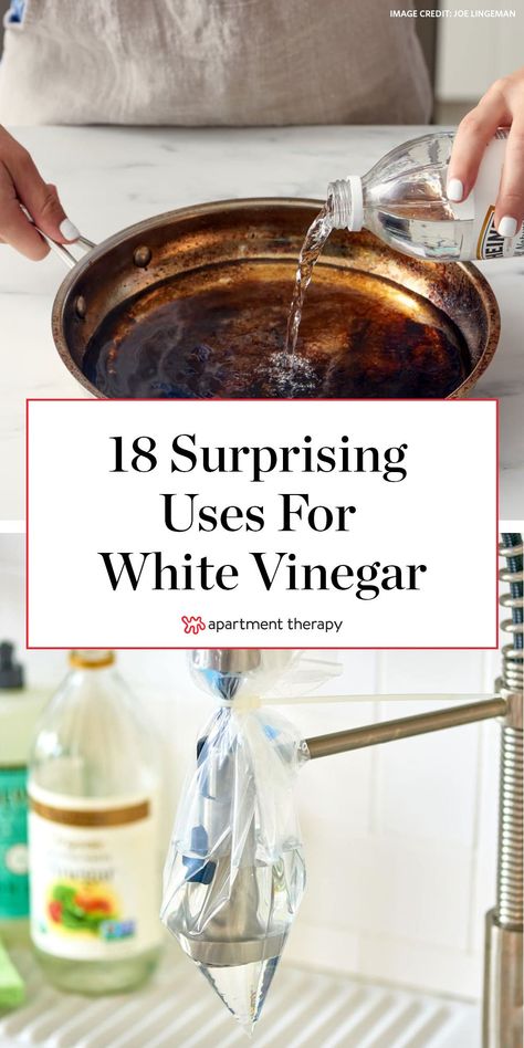 Just one gallon of white vinegar should cost you less than $5 and help you with a variety of cleaning projects—not to mention other household chores. Here are 18 surprising uses for the pantry staple. #whitevinegar #cleaningtips #cleaninghacks #vinegarcleaning #pantry Uses For White Vinegar, White Vinegar Cleaning, Homemade Cleaners Recipes, Stain Remover Carpet, Vinegar Uses, Cleaner Recipes, Vinegar Cleaning, Distilled White Vinegar, Household Cleaning Tips