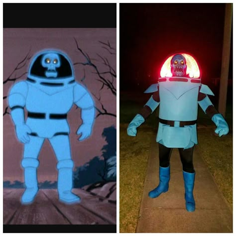 Scooby Doo villain, Spooky Space Kook. I made this costume for Halloween 2016. It has buttons in each glove to activate the lights and the space kook laugh. I bought a recording module online and recorded the sound byte directly from the classic episode. A deconstructed set of battery powered computer speaker is housed in the chest piece and gives a surprisingly loud sound effect. Space Kook Scooby Doo, Scooby Doo Villians Costume, Scooby Doo Halloween Decorations, Scooby Doo Villains Costumes, Scooby Doo Green Ghost, Scooby Doo Clown Ghost, Scooby Doo Haunted House, Scooby Doo Monster Costumes, Scooby Doo Decorations