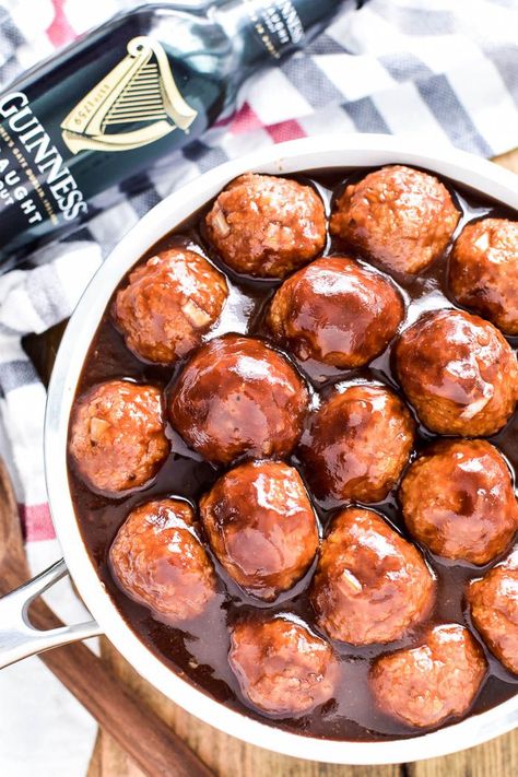 Guinness Glazed Meatballs | | Lemon Tree Dwelling Guinness Meatballs, Irish Meatballs, Casserole Appetizers, Packer Party, Guinness Recipes, Homemade Meatballs Easy, St Patricks Food, Lemon Tree Dwelling, Lucky Leprechaun