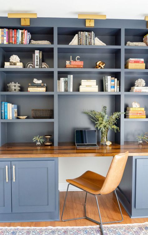 Transitional Home Office, Before After Kitchen, I Spy Diy, Home Library Design, Home Libraries, Transitional House, Library Design, Built In Desk, Home Office Space