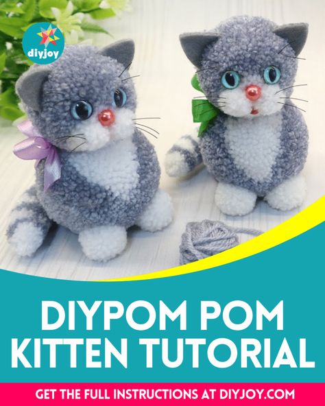 How To Make A DIY Kitten Using Yarn Pom Pom Animals Tutorial, Cat Ornaments Diy, Glove Crafts, Glove Animals, Wool Crafts Diy, Yarn Animals, Pom Pom Animals, Easy Yarn Crafts, Pom Crafts