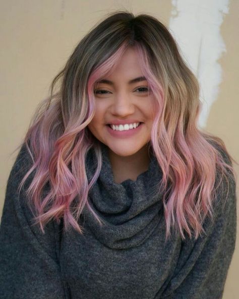 Unique Hair Dye Ideas For Short Hair, Color Under Hair, Pink Hair Underneath Brown, Under Lights Hair, Pink Tips Hair, Pink Underneath Hair, Brown And Pink Hair, Hair Color Ideas For Brunettes Balayage, Pink Hair Streaks