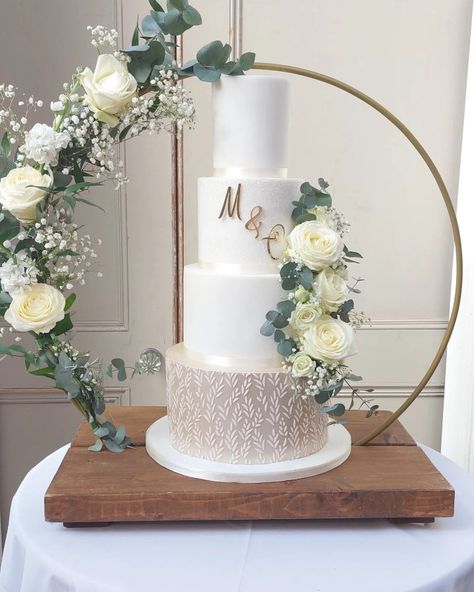 Luxury, elegant, fondant, wedding cake, Fawsley Hall, Northamptonshire, Cake Hoop Stand, Cake Hoop, Rustic Wedding Cakes, Hoop Decor, Wedding Cake Centerpieces, Wedding Cake Options, Wedding March, Pretty Wedding Cakes, Wedding Hoop