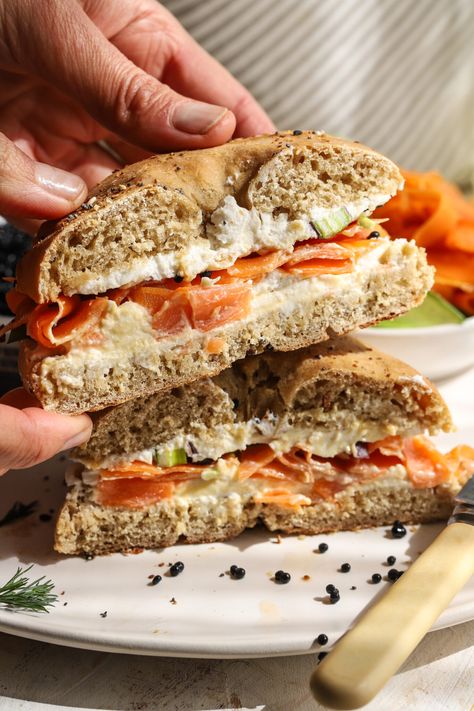 Loaded vegan bagel – Life in the South Bagel Recipe Vegan, Bagel Sandwich Ideas Vegetarian, Loaded Bagel, Vegan Bagel Sandwich Breakfast, Vegan Everything Bagel, Carrot Lox, Vegan Bagel, Bagel Recipe, Feel Good Food