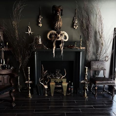 Subtle Gothic Decor, Gothic Mantle Decor, Goth Store Interior, Gothic Tattoo Shop Interior, Gothic Western Home Decor, Plant Gothic Decor, Rustic Gothic Home Decor, Western Gothic Aesthetic House, Goth Dining Room