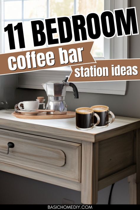 Find the 11 luxury bedroom coffee bar ideas you've got to try. Elegant bedroom ideas are perfect to create a master suite luxury vibe or perfect for the guest bedroom. You'll love these stylish setups with a mini fridge or bar cart to modern built-in cabinets and coffee nooks to fit any bedroom. Find DIY coffee corners with wooden shelves, hidden coffee bars, and designs with wood shelves and hidden drawers. From a minimalist to a luxurious look, bedroom coffee bars offer style and function. Bedroom Coffee And Wine Bar, Coffee Station In Master Suite, Small Space Coffee Bar Cabinet, Coffee Bar Ideas In Bedroom, Mini Fridge In Master Suite, Coffee Machine In Bedroom, Hotel Room Coffee Bar, Coffee Bar For Bedroom, Guest Bedroom Coffee Station