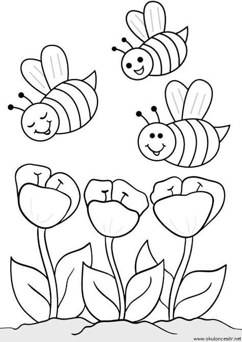 Spring Coloring Sheets, Basic Drawing For Kids, Bee Coloring, Kids Printable Coloring Pages, Bee Crafts For Kids, Hand Art Kids, Bee Coloring Pages, Bee Drawing, Free Kids Coloring Pages