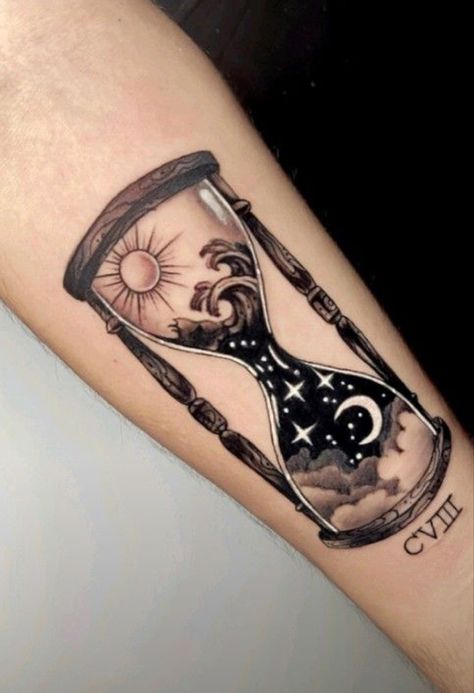 Cool Hourglass Tattoo, Hourglass Tattoo Color, Neo Traditional Hourglass Tattoo, Edison Bulb Tattoo, Sand Clock Tattoo Design, Hourglass Tattoo Stencil, Small Hourglass Tattoo, Hourglass Tattoos, Snow Tattoo