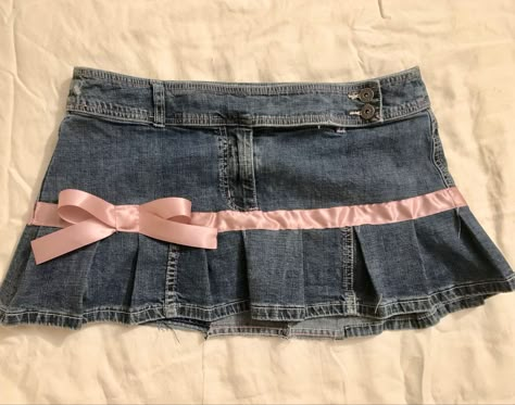 Style Mini Skirt, Ribbon Skirt, Bow Skirt, Coquette Style, Jean Skirt, Aesthetically Pleasing, Denim Skirt, Mini Skirt, Ribbon