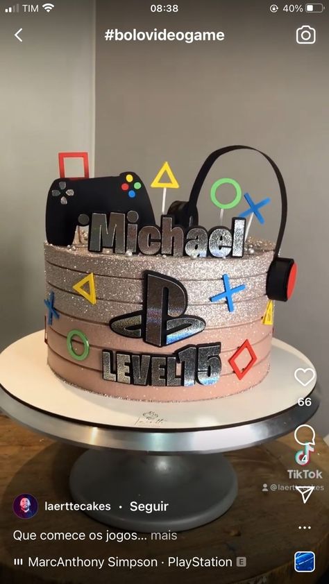 Ps4 Birthday Cake, Gamer Cakes For Boys, Ps5 Birthday Party Ideas, Cake Gamer Birthday, Playstation Cake Ideas, Bolo Tema Video Game, Gaming Cakes For Boys, Video Game Birthday Cake, Bolo Gamer