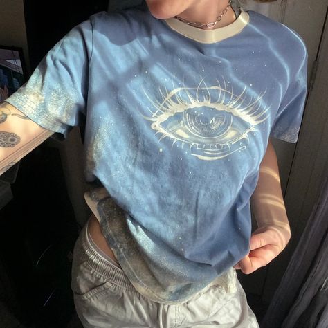 Eye Bleach, Sweatshirt Ideas, Bleach Shirt, Bleached Shirt, Paint Shirts, Bleach Tie Dye, Blue Hoodie, Dream Clothes, Handmade Clothes