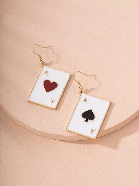 Ace Playing Card, Earrings Card, Trip To Vegas, Card Earrings, Ethereal Jewelry, Earrings Shein, Large Statement Earrings, Shein Brasil, Poker Night