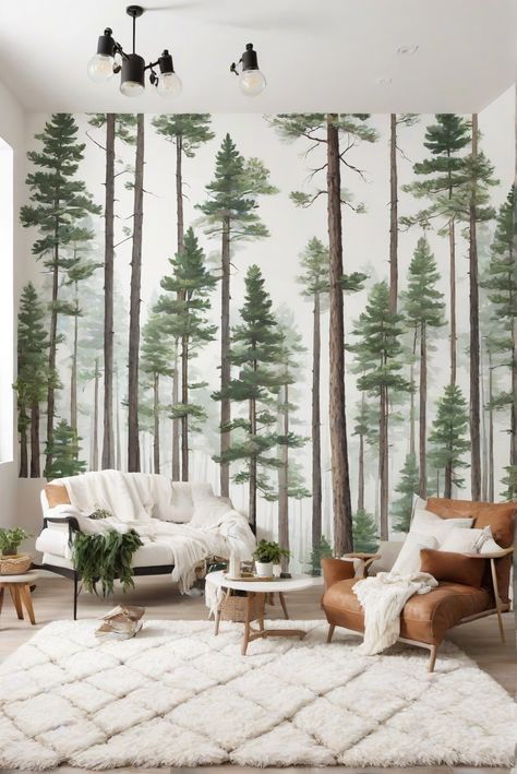 Home decor interior design, Interior bedroom design, Kitchen designs, Living room interior, Designer wall paint, Paint color match, Primer paint for walls Wall Forest Painting, Pine Tree Wall Mural, Forest Wall Mural Painted Diy, Painted Forest Wall, Diy Forest Mural, Mountain Baby Room, Forest Wall Painting, Mountain Painting Wall, Forest Baby Rooms