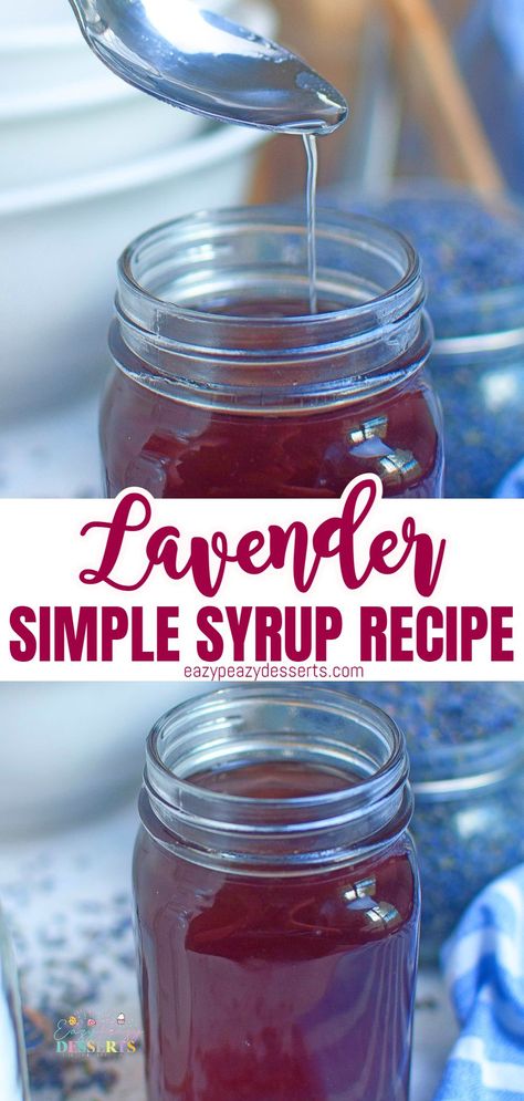 Lavender syrup is easy to make at home! See how to make a simple syrup with lavender to add soothing flavor to cocktails, desserts and more! Lavender Syrup Recipe, Lavender Simple Syrup Recipe, Lavender Drink, Lavender Simple Syrup, Simple Syrup Recipe, Honey Simple Syrup, Sauces Recipes, Lavender Recipes, Lavender Syrup