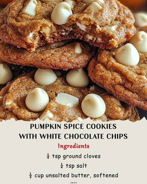 Bariatric Recipes 2024 | Pumpkin Spice Cookies with White Chocolate Chips 🎃🍫🍪 | Facebook Cookies With White Chocolate Chips, Cookies With White Chocolate, Pumpkin Spice Cookies, Spice Cookies, Bariatric Recipes, Ground Nutmeg, White Chocolate Chips, Ground Cinnamon, Chocolate Chips