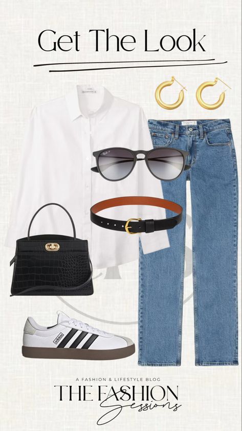 Early Fall Outfit | 2023 Fashion | Fall Fashion | Fall 2023 | Samba Fall Outfits Women, Outfit With Adidas, Sambas Adidas Women Outfit Spring, Adidas Samba Business Casual, Adidas Court Shoes Outfit, Summer Outfits Adidas Samba, Fall Casual Mom Fit Jeans, Classic Mom Fit Jeans For Fall, Court Outfit