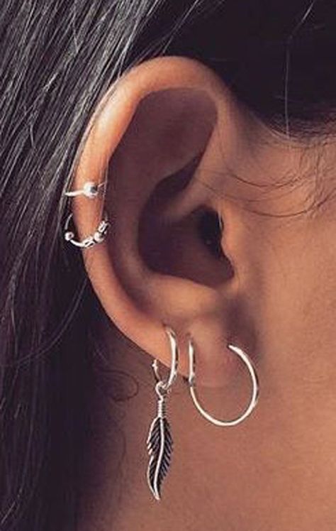 Cute Ear Piercing Ideas at MyBodiArt.com - Sterling Silver Cartilage Piercing Hoop - Leaf Helix Piercing Jewelry Cartilage Piercing Hoop, Orbital Piercing, Ear Peircings, Ear Cuff Piercing, Helix Piercing Jewelry, Septum Piercings, Cute Ear Piercings, Cute Piercings, Piercing Ideas