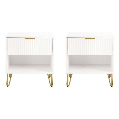 top items in home decor | Home decorating ideas | Sty White And Gold Nightstand, Glam Nightstand, Gold Nightstand, Nightstand Set Of 2, Bedside Storage, All This Time, White Nightstand, Modern Glam, Drawer Design