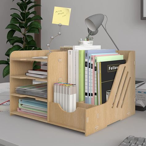 PUNCIA 4 Tiers Office Wood Desktop Organizer Letter A4 Paper File Rack with Vertical Horizontal File Holder Supplies Storage Box Mail Sorter on Desk Tabletop Binder Folder Letter Trays : Amazon.ca: Office Products Wooden File Organizer, Study Desk Organization, Desk Paper Organizer, Paper Sorter, Desk File Organizer, Desktop Organiser, Notebook Organizer, Desktop File Organizer, Wood Desk Organizer