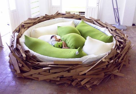 The “Giant Birdsnest for creating new ideas” was conceived and created by O*GE CreativeGroup as a prototype for new and inspiring socializing space. Part furniture part playground, the design could definitely be useful in tons of scenarios, mostly involving my bedroom. Reka Bentuk Bilik Tidur, Nest Bed, Toddler Beds, Cozy Place, Design Milk, Bird Nest, Modern Bed, Kids' Room, My New Room