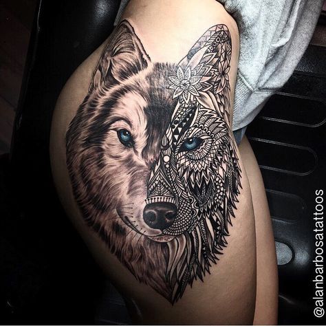 409 Likes, 14 Comments - Alan Barbosa (@alanbarbosatattoos) on Instagram Tattoo New School, Wolf Tattoos For Women, Animal Tattoos For Women, Tattoo New, Back Piercings, Wolf Tattoo Sleeve, Hip Thigh Tattoos, Hip Tattoos Women, 4 Tattoo