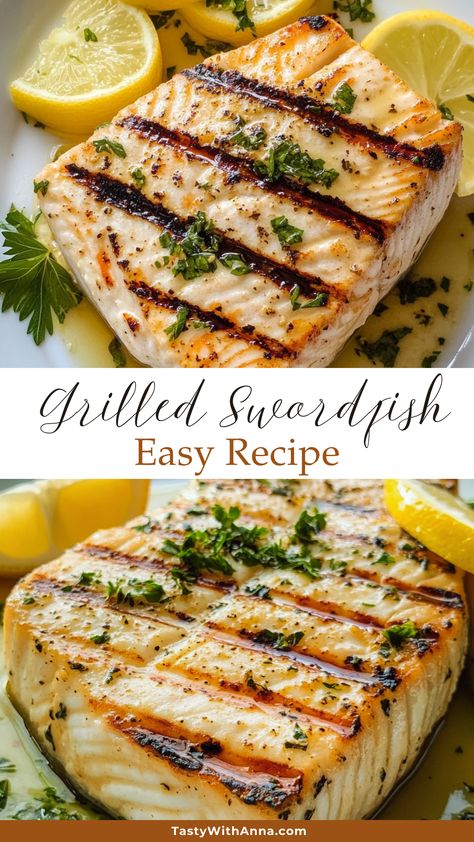 Looking for a delicious meal that’s easy to prepare? This Grilled Swordfish recipe features tender, juicy fish with a lovely char and bright lemon flavor. Perfect for summer evenings or special occasions! Save this recipe to treat your family and friends to a delightful seafood dinner that’s healthy and satisfying. Enjoy with your favorite sides for a complete feast! Grilled Swordfish Recipes, Grilled Swordfish Steaks, Lemon Garlic Marinade, Grilled Cod, Grilled Swordfish, Swordfish Recipes, Steak In Oven, Grilled Fish Recipes, Garlic Marinade