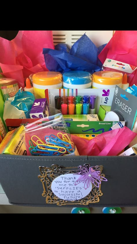 Student Teacher gift to their cooperating teacher: "Thank you for giving me the 'supplies' to have a successful future!" Teacher Supplies Gift, Mentor Teacher Gifts, Student Teaching Gifts, Appreciation Gifts Diy, Teacher Gift Baskets, Teacher Appreciation Gifts Diy, Student Teacher Gifts, Goodbye Gifts, Teachers Diy