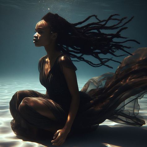 Black Woman Underwater, Underwater Photography Women, Water Photoshoot Black Women, Lilith Energy, Woman Standing In Water, Underwater Poses, Hair Underwater, Underwater Hair, Underwater People