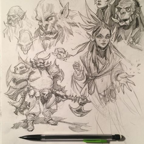 Sketches, by Ahmed Aldoori. : Photo Orcs Warcraft, Ahmed Aldoori, Instagram Contest, Chara Design, Character Design Sketches, Pencil Sketches, Sketch Inspiration, Wow Art, Sketchbook Inspiration