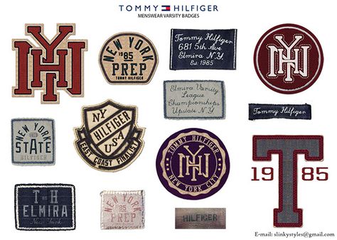 Badges and Patches for Tommy Hilfiger Varsity Graphics, Varsity Design, Varsity Tee, Vintage Badge, Vintage Varsity, Tommy Hilfiger Logo, Vintage Logo Design, Badge Logo, Badge Design