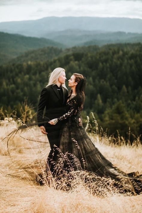 Wlw Wedding, Moody Elopement, Edgy Wedding, The Redwoods, California Wedding Photography, Goth Wedding, Dark Wedding, Northern California Wedding, Lgbtq Wedding