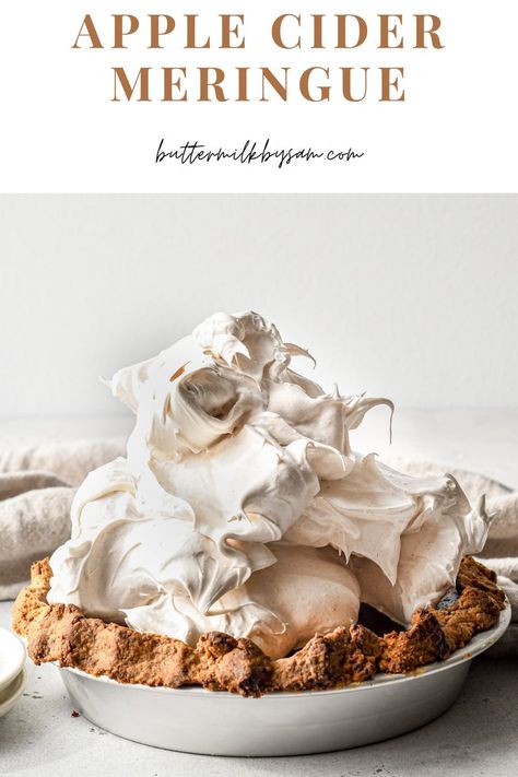 pumpkin pie piled high with an apple cider meringue Meringue Pie Topping, Apple Cider Juice, Pie Topping, Meringue Pie Recipes, Thanksgiving Pumpkin Pie, Italian Meringue, Pie Tops, Perfect Pies, Marshmallow Fluff