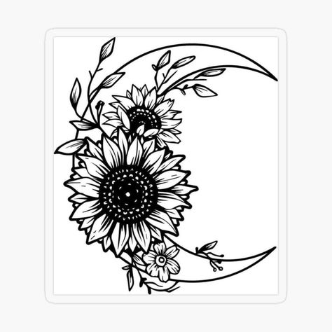 Get my art printed on awesome products. Support me at Redbubble #RBandME: https://www.redbubble.com/i/sticker/Sunflower-moon-by-daybydaysahm/105207541.O9UDB?asc=u Sunflower And Moon Tattoo, Moon Drawing Simple, Moon And Sunflower, Sunflower Moon, Half Moon Tattoo, Moon Drawing, Drawing Simple, Plastic Stickers, Red Bubble