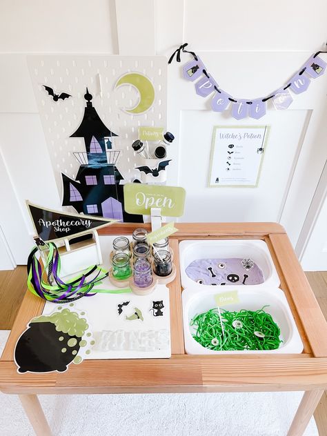 witch — Blog — Goodnight Fox Diy Witch Potions For Kids, Halloween Sensory Table, Halloween Sensory Activities, Halloween Homeschool, Potions For Kids, Halloween Sensory Bin, Sensory Play Toddlers, Apothecary Shop, Toddler Sensory Bins