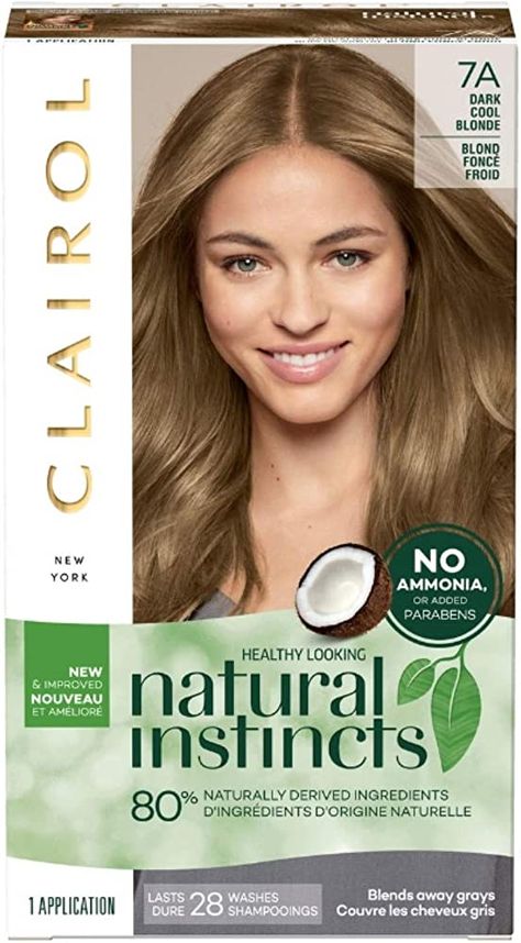 Dark Cool Blonde, Ash Blond, Vegan Hair Dye, Clairol Natural, Clairol Natural Instincts, Dark Cool, Bold Hair Color, Hair Color Chart, How To Lighten Hair