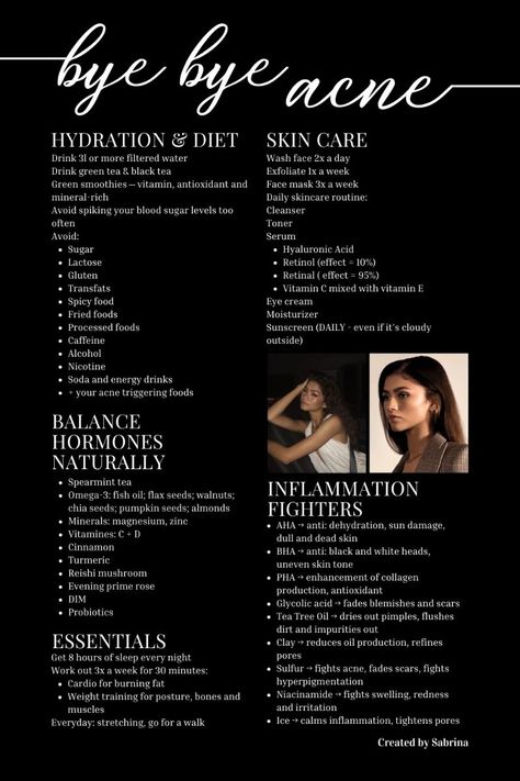 The Ultimate Bye Bye Acne Guide x Zendaya | Get Rid Of Acne Fast | Clear Skin Zendaya Skincare Routine, Zendaya Diet, Acne Guide, Intj Vibes, Hormonal Imbalance Acne, Healing Stage, Get Rid Of Acne Fast, Hormonal Acne Diet, Acne Diet