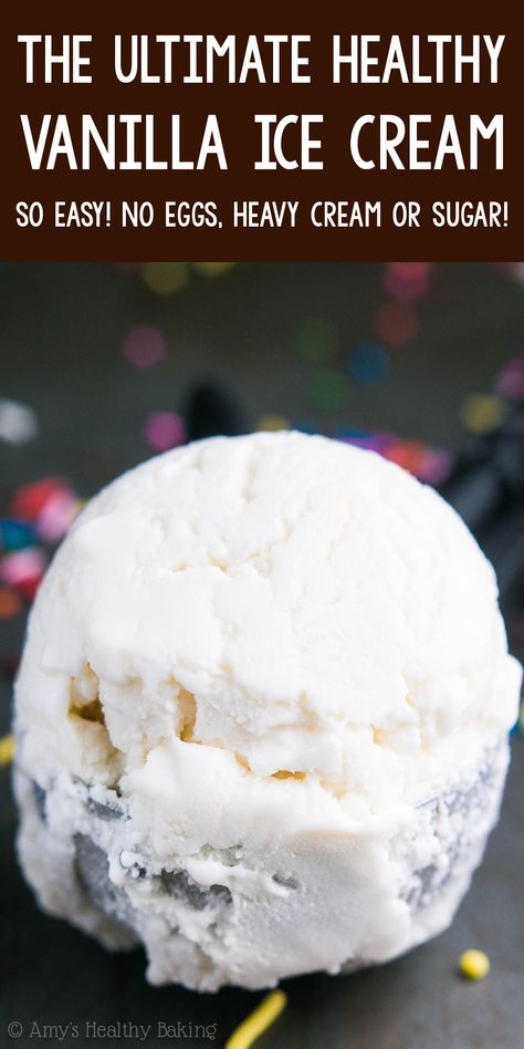 The ULTIMATE Healthy Vanilla Ice Cream – it tastes so rich & creamy, not healthy at all! No eggs, heavy cream or sugar & just 2 minutes of prep! ♡ easy homemade vanilla ice cream recipe. healthy clean eating vanilla ice cream. low carb sugar free vanilla ice cream. Low Cal Homemade Ice Cream, Healthy Ice Cream Recipes Clean Eating, Ice Cream Recipes No Heavy Cream, Easy Ice Cream Recipe With Machine, Low Calorie Homemade Ice Cream, Low Calorie Vanilla Ice Cream, Sugar Free Vanilla Ice Cream, Low Fat Homemade Ice Cream, Easy Healthy Ice Cream Recipe