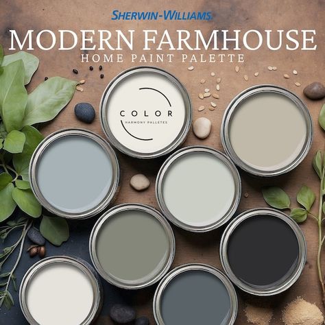 Sherwin Williams Iron Ore Palette, Iron Ore Kitchen Cabinets, Iron Ore Paint, Digital Download, Iron Ore Ceiling, Whole House Paint Colors - Etsy Modern Farmhouse With Green Accents, Modern Farmhouse Color Pallet, Behr Color Palette For Home, Modern Farmhouse Color Palette, Home Paint Palette, Interior Paint Schemes, Calm Interior, Modern Farmhouse Paint Colors, Farmhouse Color Palette