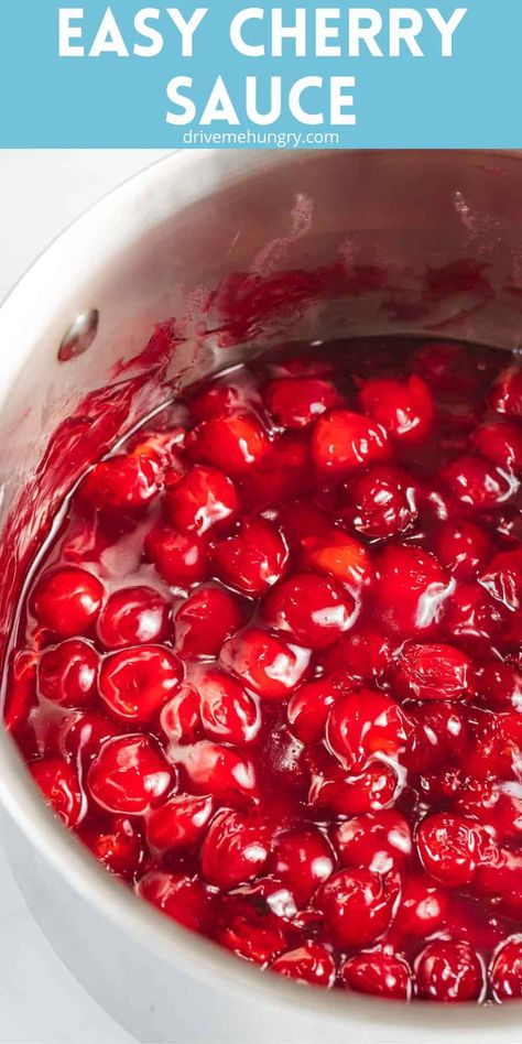 This easy cherry sauce is sweet, tart, and perfect for topping a cheesecake, chocolate cake, and other desserts! Use any type of cherries, fresh or frozen, for this easy cherry topping! Cherry Topping For Cheesecake, Homemade Cherry Sauce, Cherry Sauce Recipe, Cheesecake Chocolate Cake, Fresh Cherry Pie, Fresh Cherry Recipes, Cherry Topping, Cherry Sauce, Cheesecake Toppings