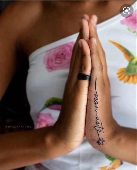 Zen Hand Tattoo, Now Tattoo Time, Small Spiritual Tattoos Black Women, Yoga Related Tattoos, Yogi Tattoo Ideas, Namaste Tattoo Symbol, Meditation Tattoos For Women, Yoga Symbols Tattoo, Yoga Inspired Tattoos