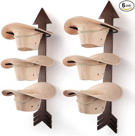 HYDERMUS Cowboy Hat Organizer Rack 6 Pieces Western Decor Rustic Wood Arrow Hat Holder Cowboy Hat Hanger for Display and Storage Cowboy Hat Storage Decoration in Closet Bedroom Walnut Cowboy Hat Holder, Cowboy Hat Rack, Hat Organizer, Wood Arrow, Hat Holder, Hat Hanger, Hat Organization, Hat Storage, Western Hat