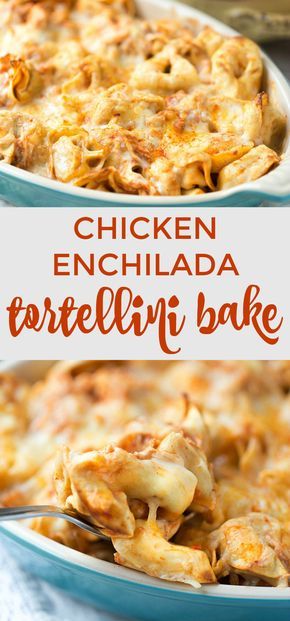 Five Ingredient Chicken Enchilada Tortellini Bake. Ready for dinner in under 30 minutes! | This Gal Cooks Enchilada Tortellini, Recipes Tortellini, Enchiladas Chicken, Zucchini Aubergine, Tortellini Bake, Chicken Tortellini, Chicken Enchiladas Easy, Tortellini Recipes, Chicken Enchilada