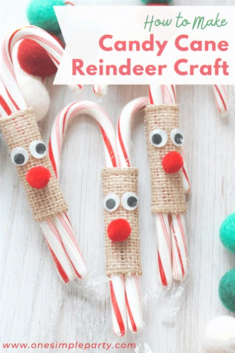 Looking for a fun candy cane craft for this holiday season? Check out this adorable candy cane reindeer craft. They make a cute gift idea, stocking stuffer or holiday party craft. Full tutorial on our blog. #candycanereindeer #candycanereindeercraft #candycanecraft #kidschristmascraft Candy Cane Classroom Treats, Candy Cane Rain Deer Craft, Candy Cane Gingerbread Man, Gingerbread Man Candy Cane Holder, Candy Cane Ornament Craft, Mini Candy Cane Crafts, Reindeer Candy Canes Craft, Raindeer Candy Canes, Candy Cane Reindeer Craft