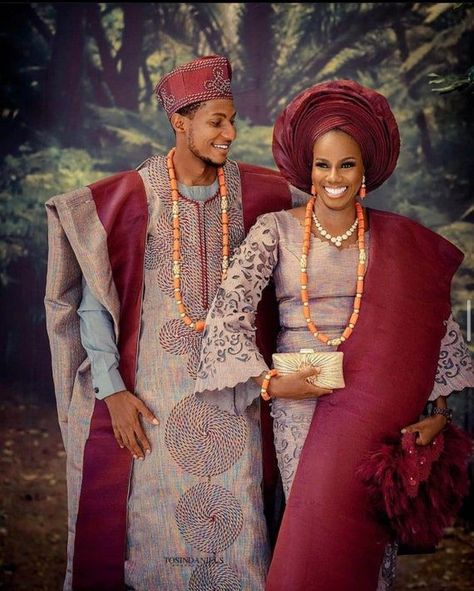 Nigerian Wedding Dresses Traditional, African Couple, Nigerian Wedding Dress, Yoruba Bride, Nigerian Traditional Wedding, African Traditional Wedding Dress, Women Suits Wedding, Shoulder Piece, Bride Attire