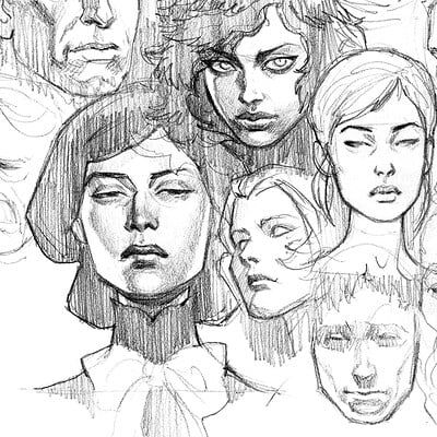 ArtStation - Sketches 1 Simple Drawing Styles, Heads Drawing Reference, Scratching Head Pose, Head Sketch Reference, Face Reference Drawing, Head Sketches, Face Studies, Head Studies, Sketch Face