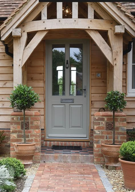 Door Porch Ideas, Country House Entrance, Internal Porch Ideas, Modern Country House Exterior, Cotswolds Front Door, Stable Door Front Door, House Exterior Uk, Oak Frame Porch Entrance, Oak Cottage Door External